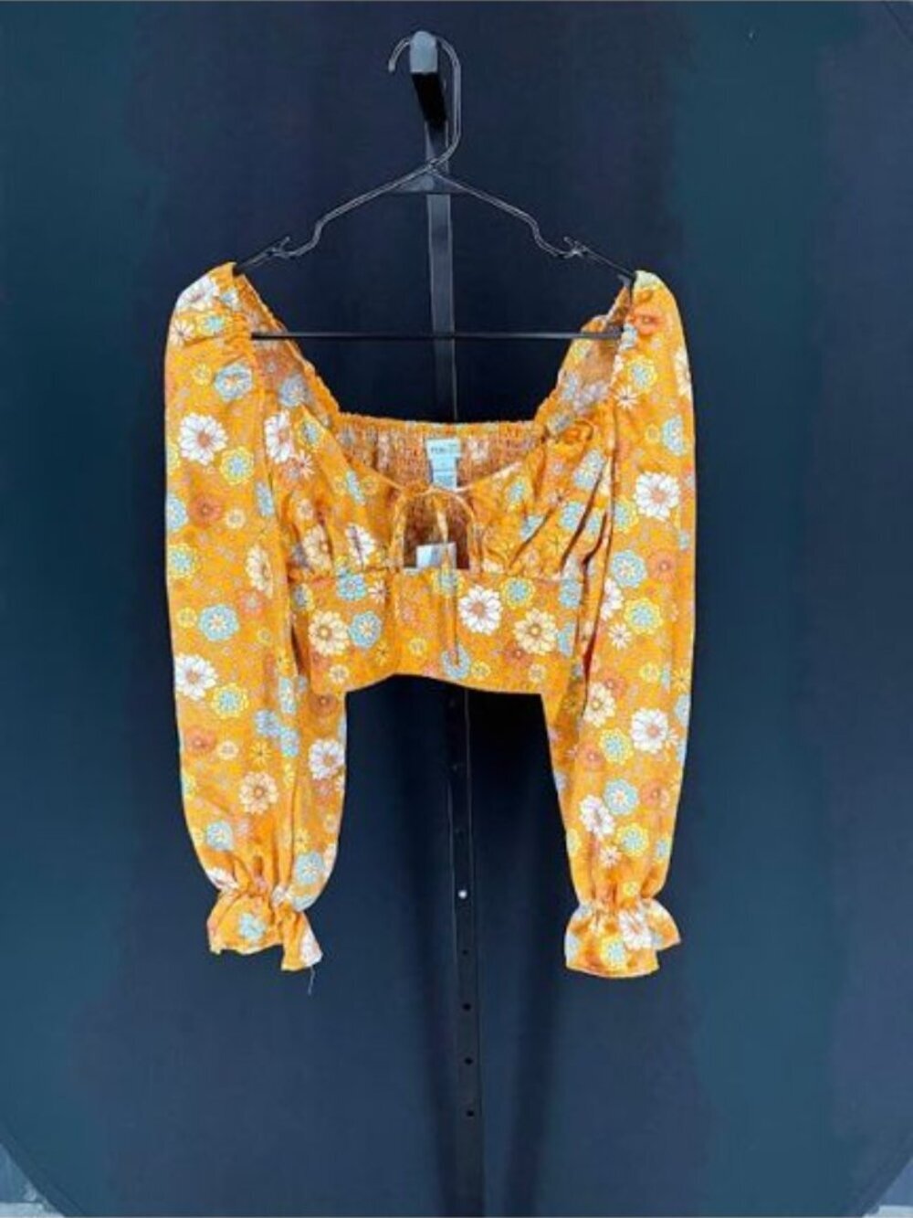 Rue21 Cropped Puff Sleeve Tie Front Orange Floral Blouse